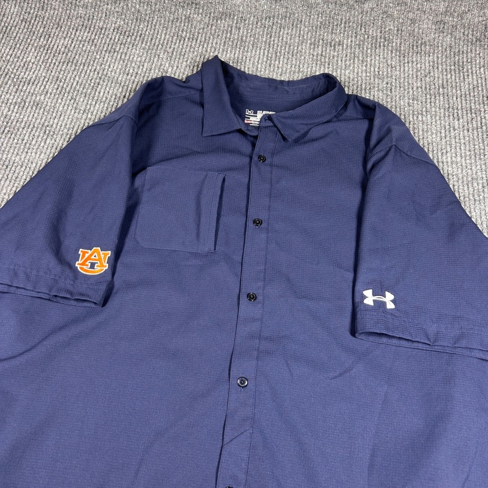 Under Armour Shirt Men's 3XL Auburn Tigers HeatGear Button Up Navy Performance